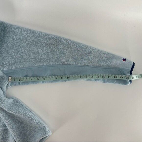 Women's Champion Logo Sherpa Fleece Hooded Pullover Sweater Light Blue XL - Picture 10 of 10